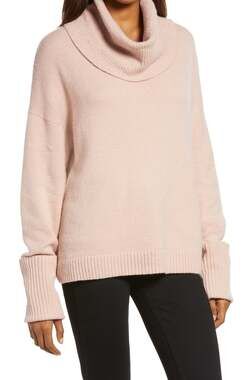 Chelsea 28 Soft Cowl Neck Cuff Sleeve Sweater LARGE in Pink Adobe NWT